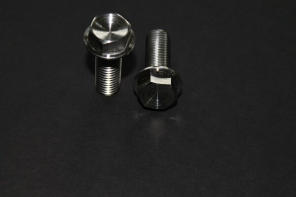 Two Metallic Screws Placed on a Dark Background