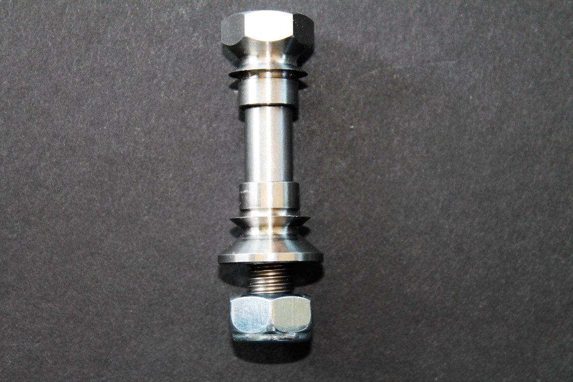 An Upper A-arm Spindle Stud with a nut on it.