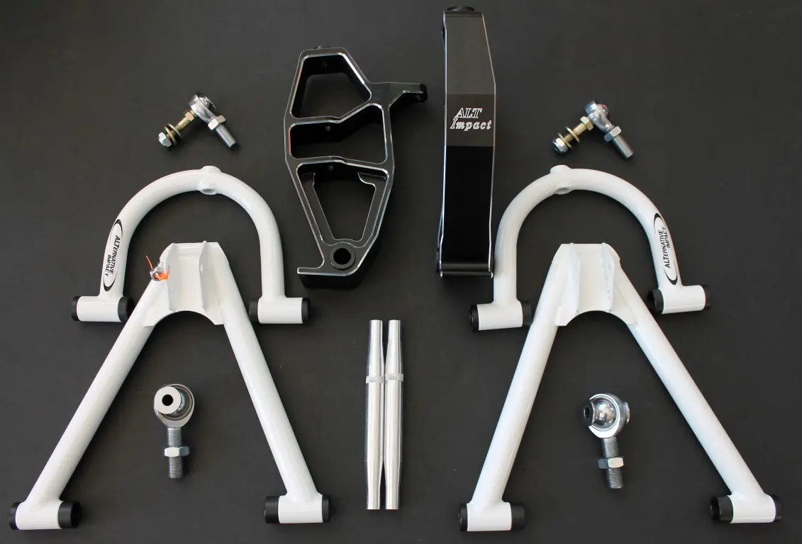 A set of 2005-2024 Polaris Water Cross Arms and Spindle Kit for a motorcycle, including a front wheel and a rear wheel.