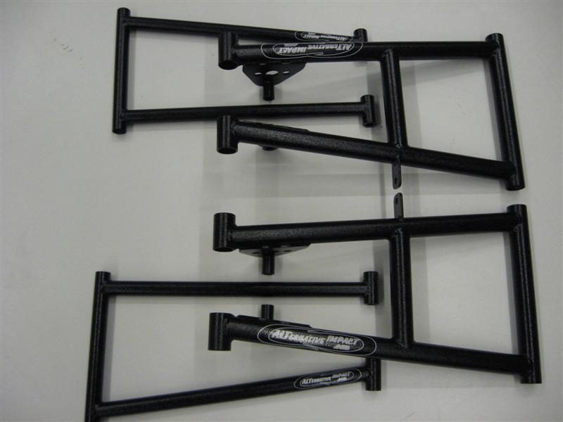 A pair of 38" Apex Cro-moly A-Arm Kit'' OUT OF STOCK'' bike frames on a white surface.