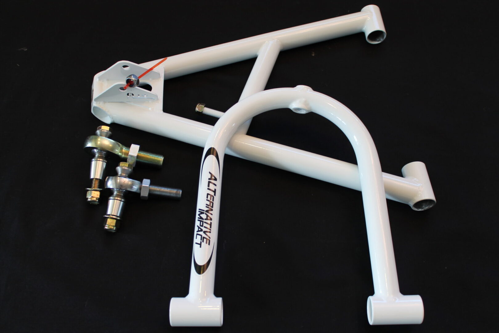 A white Ski-Doo 42.5" XP/XM Package Cromoly A-Arm Kit with a white handlebar and a pair of bolts.
