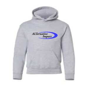 A gray hooded sweatshirt with the word'alliance sports'on it.