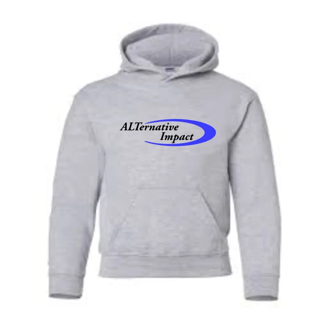 A gray hooded sweatshirt with the word'alliance sports'on it.