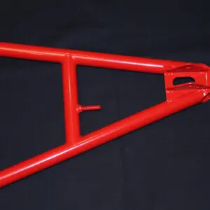 A red bike frame on a black background.
