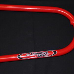 A red handlebar with the words alternative motors on it.